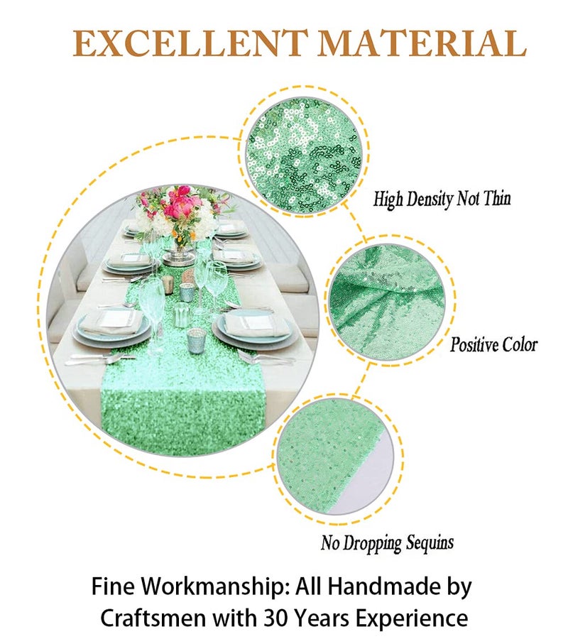 ShiDianYi 12''*72'' Mint Green Sequin Table Runner Sparkly Metallic Sequin Runner for Wedding Party Dinner Reception Light Green Christmas Table Runner 72 Inches Long Sequence Table Runner - Image 3